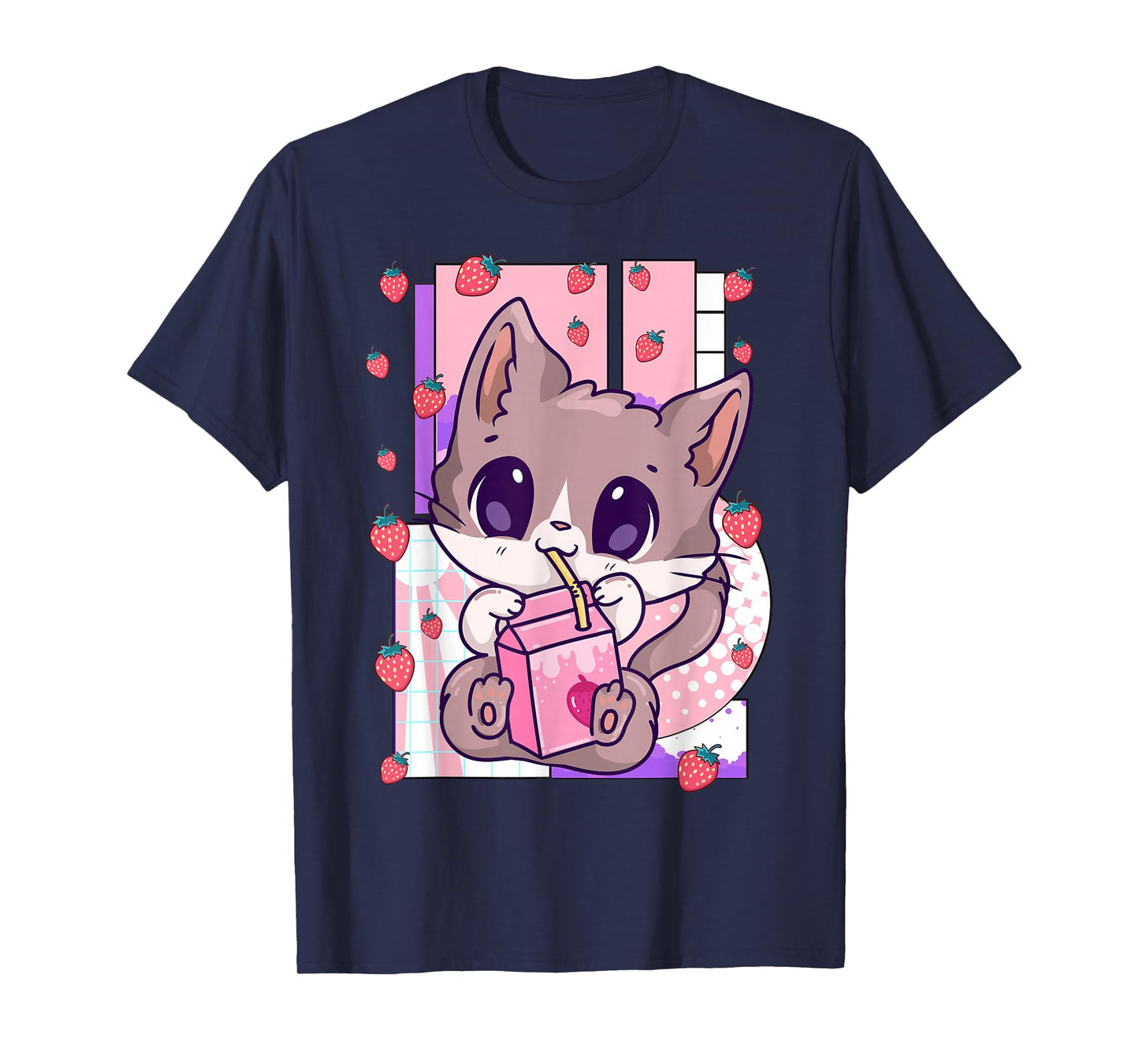 Cute Kawaii Cat Strawberry Milk Anime Neko Shake T-Shirt