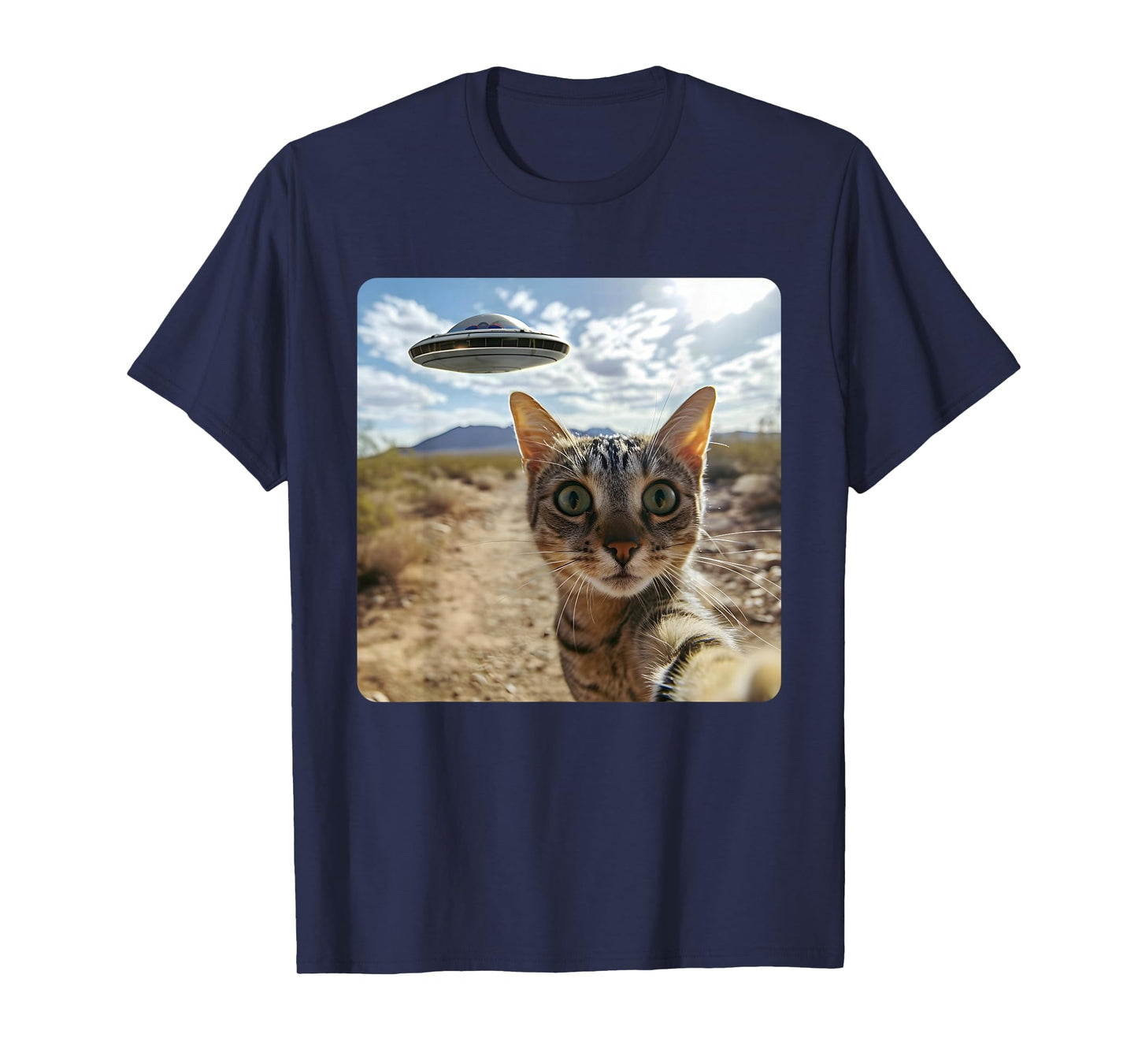 Extraterrestrial Encounter: Cat Selfie with Alien UFO T-Shirt