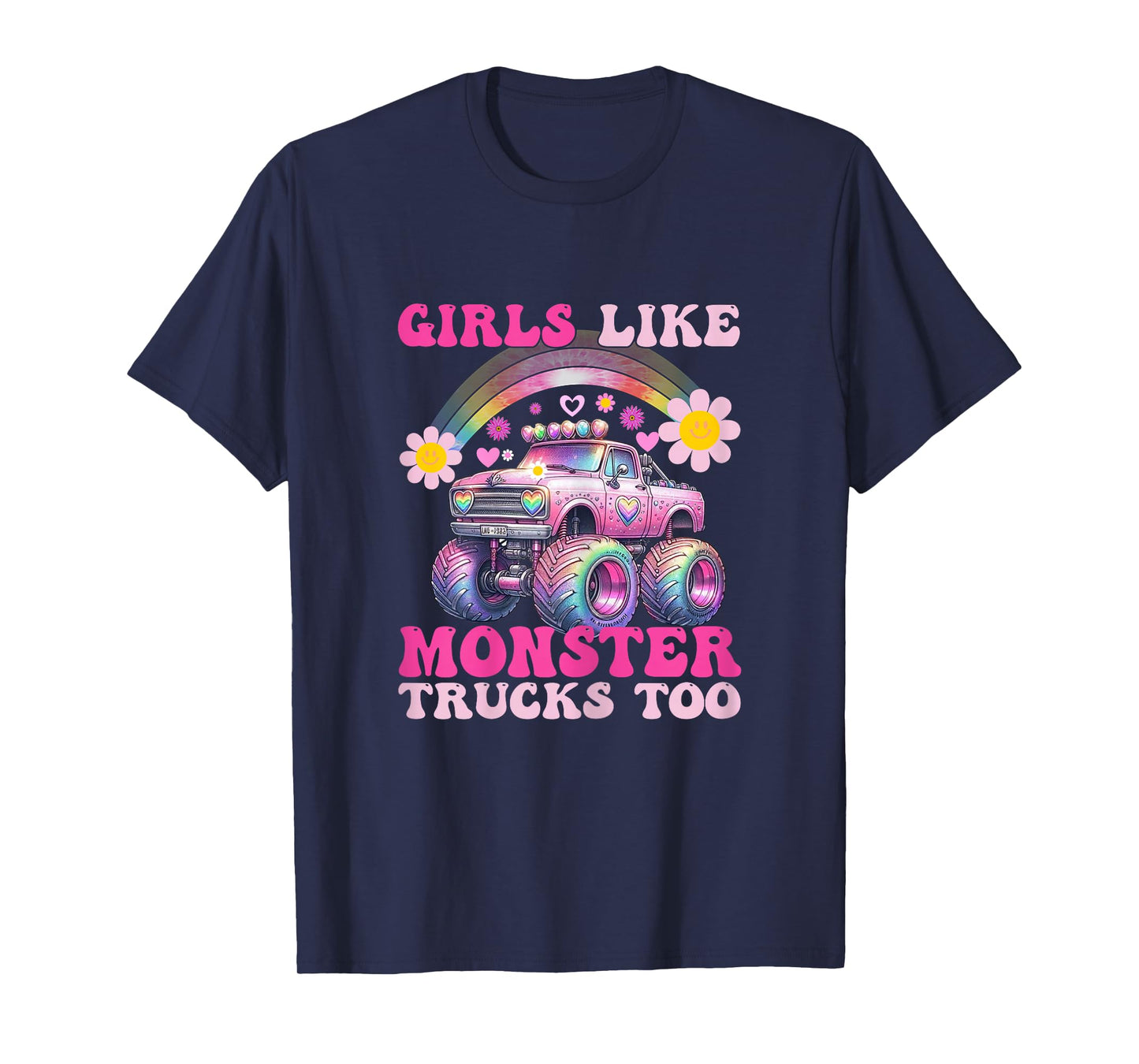 Funny Girls Like Monster Trucks Too Pink Monster Truck Girls T-Shirt