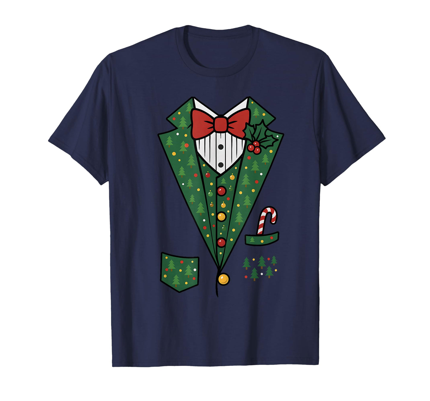 Bowtie Vest Mistletoe Candy Funny Christmas Celebrate Family T-Shirt