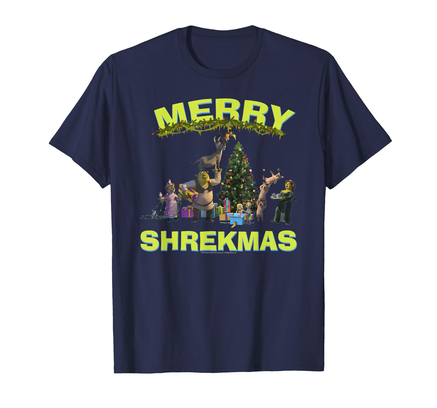 Shrek Group Shot Friends Merry Shrekmas Bold Holiday Text T-Shirt
