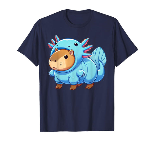 Kawaii Capybara Axolotl Costume Apparel Unisex-Adults, Unisex-Kids Black Small Short Sleeve Cotton 65%, Polyester 35% T-Shirt