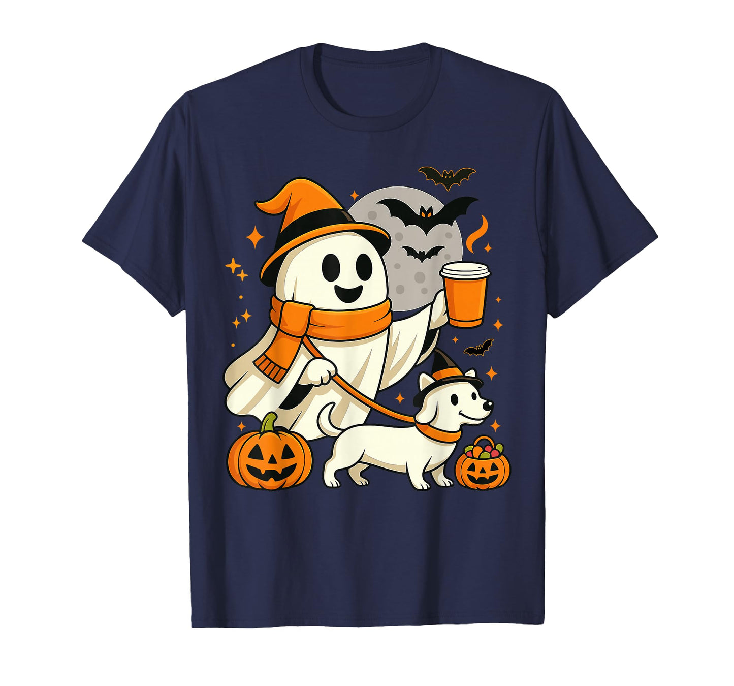 Ghost Walking Dachshund Spooky Season Halloween Dog T-Shirt