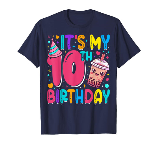 It's My 10th Birthday Bubble Boba Tea Party 10 Year Old Girl T-Shirt