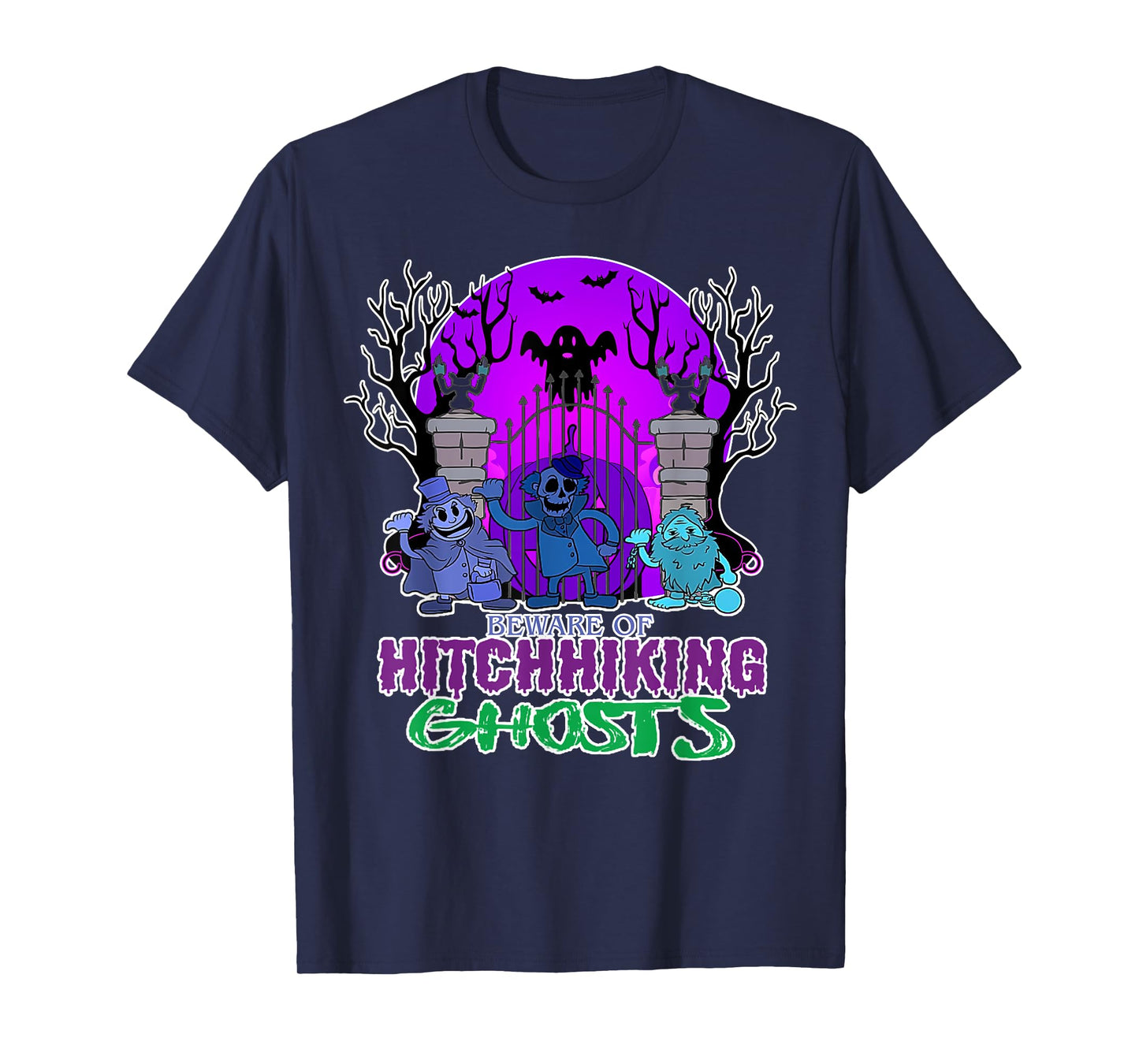 Beware Of Hitchhiking Ghosts Halloween Bat Funny T-Shirt