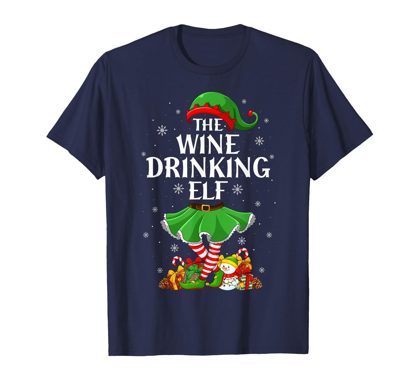 Wine Drinking Elf Christmas Family Elf Squad Xmas Girl Women T-Shirt