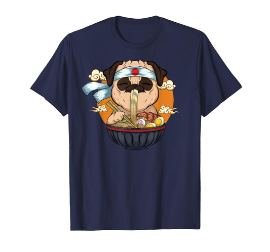 Japanese Ramen Pug Design Kawaii Anime Pug Dog Ramen Noodles T-Shirt