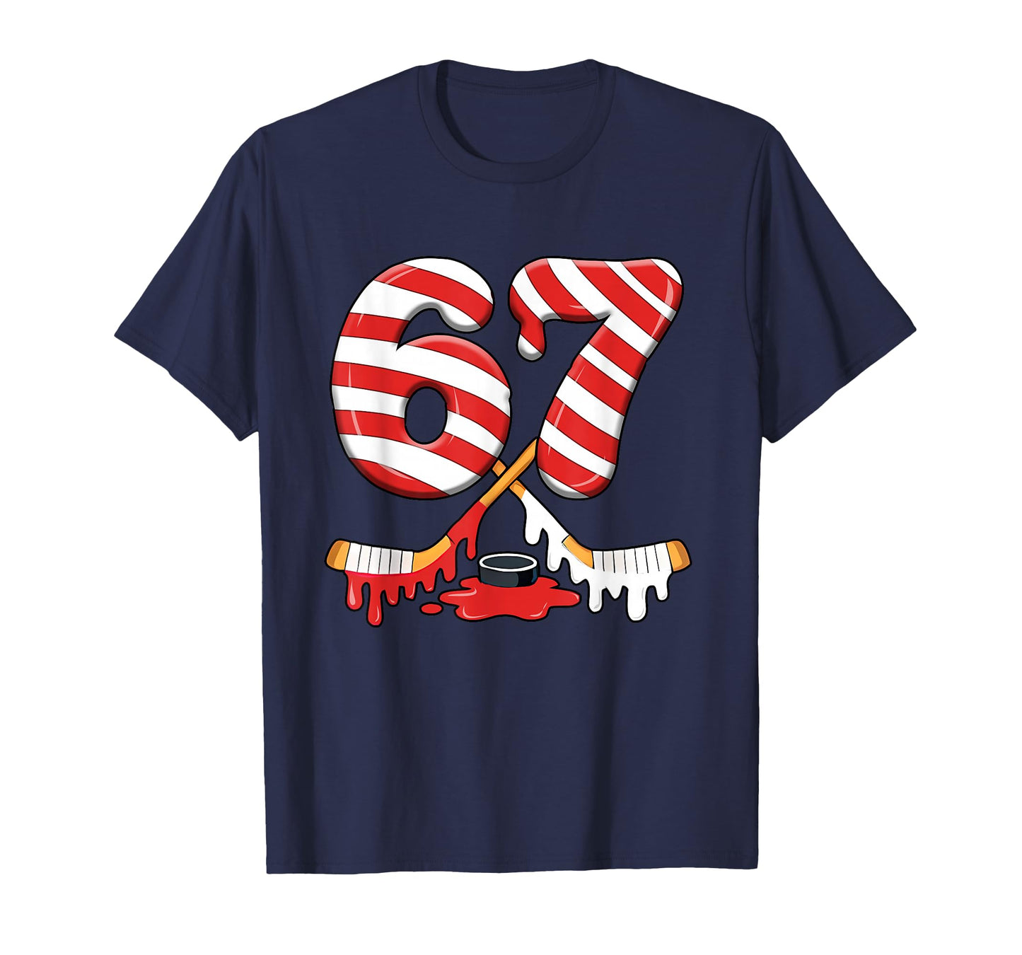 6-7 Meme Slang Christmas Candy Cane Xmas Ice Hockey Lover T-Shirt