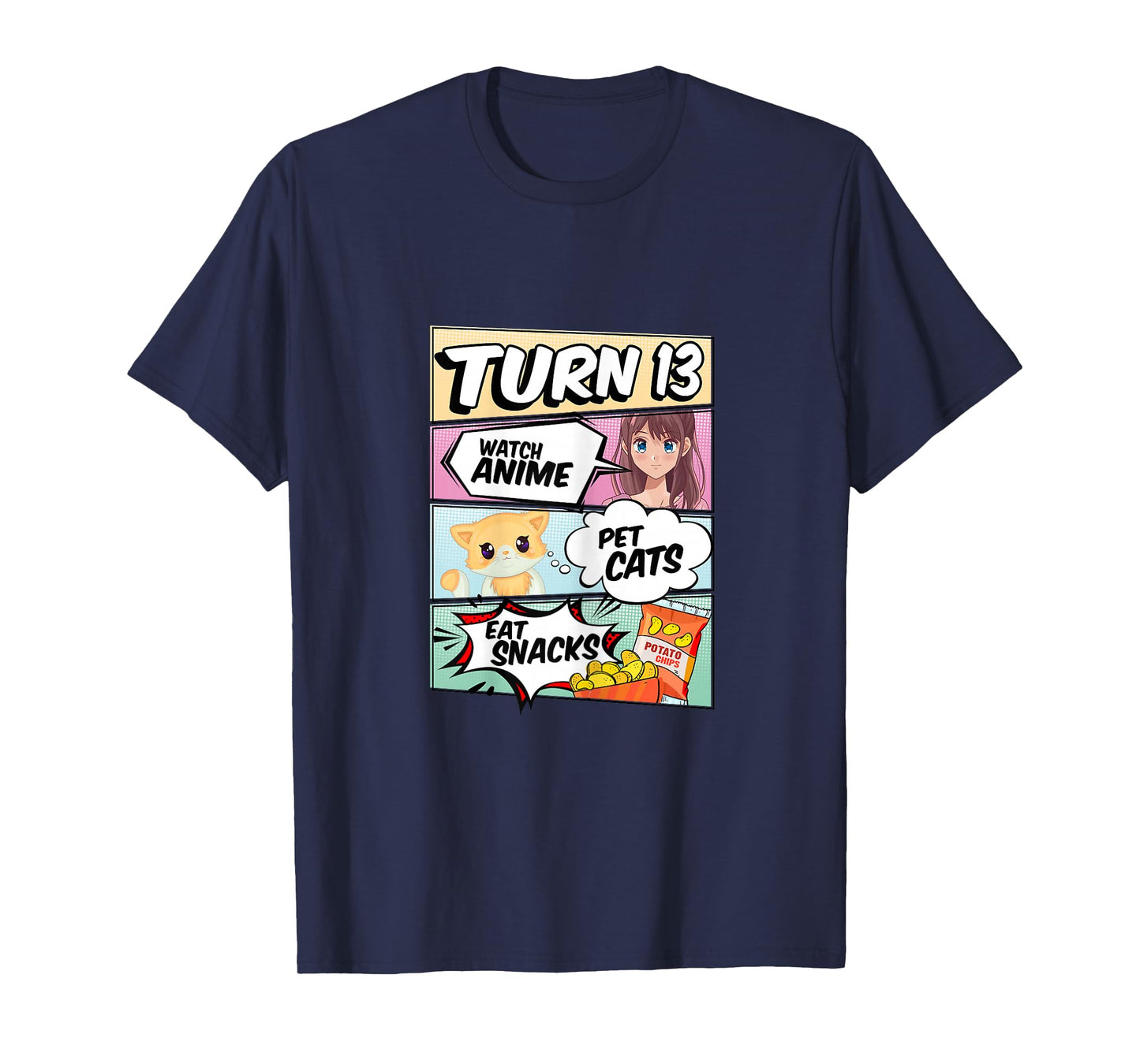 13th Birthday Anime Girl turns 13 pet cats watch anime T-Shirt
