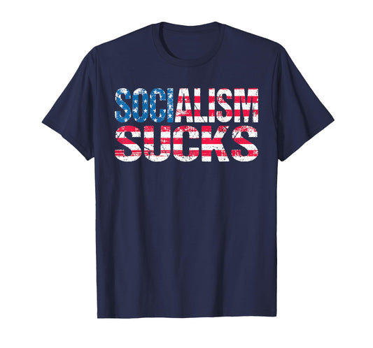 Socialism Sucks - Patriotic US Flag Anti-Socialist Saying T-Shirt