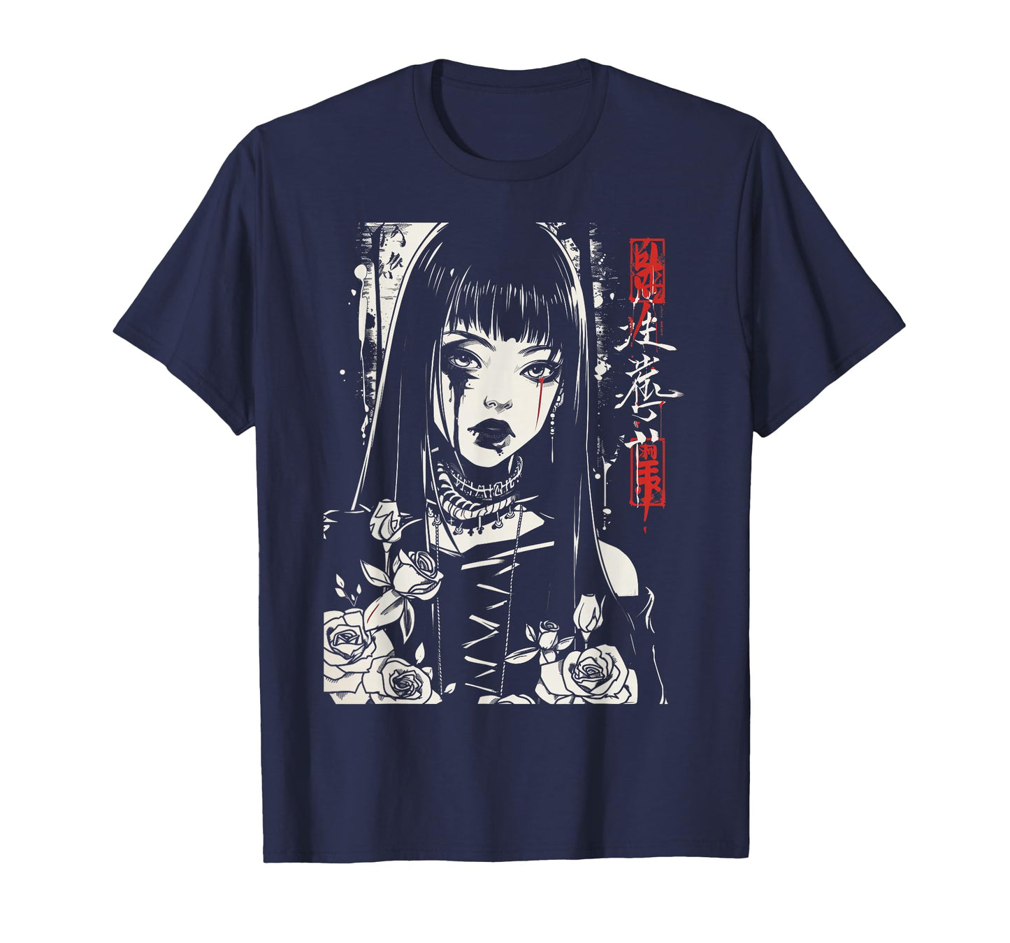 Anime Japanese Goth Cyberpunk City Gothic Aesthetic Roses T-Shirt