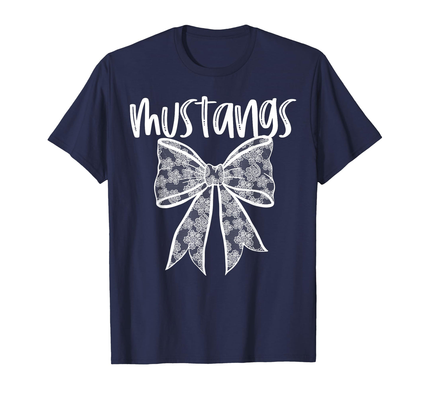 Mustangs Coquette Aesthetic Girly Team Mascot Lace Bow T-Shirt