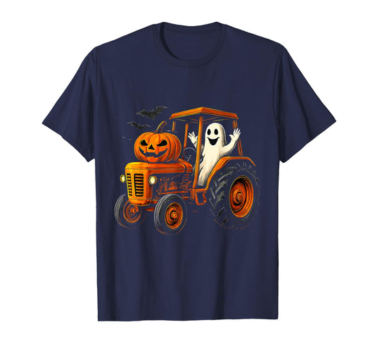 Farmer Ghost Tractor Pumpkin Spooky Season Halloween Costume T-Shirt