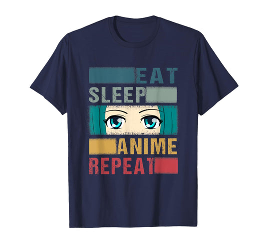 Eat Sleep Anime Repeat Vintage Funny Anime Lover T-Shirt
