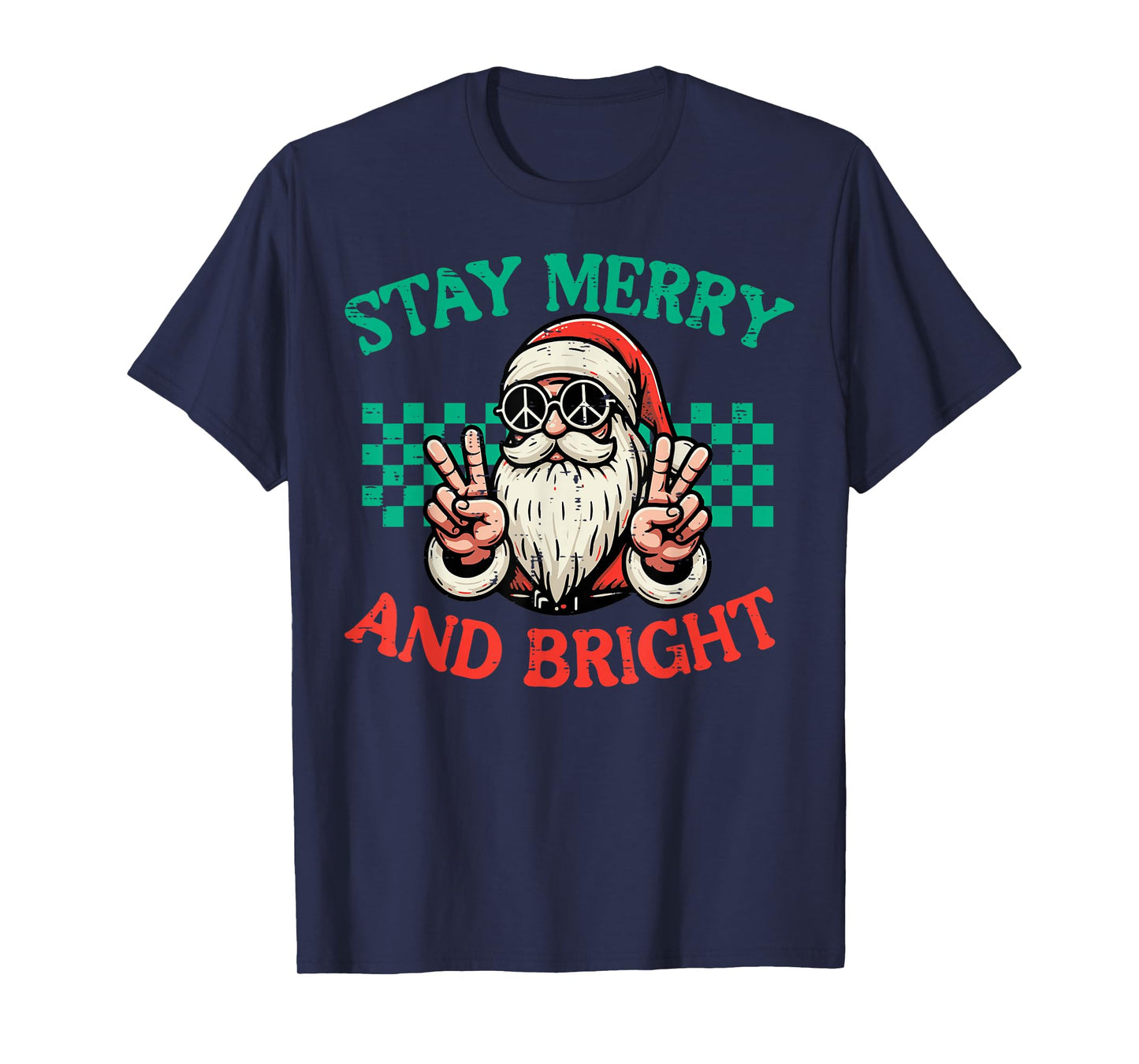 Christmas Santa Peace Merry Bright Retro Xmas Women Men Kid T-Shirt