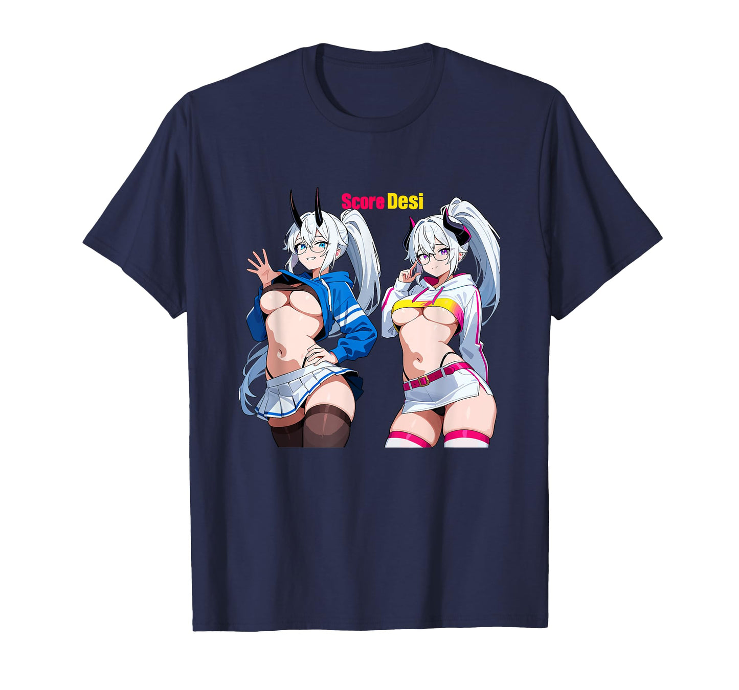 Waifu Sexy Anime Girl Horns Glasses Skirt Japanese Manga T-Shirt