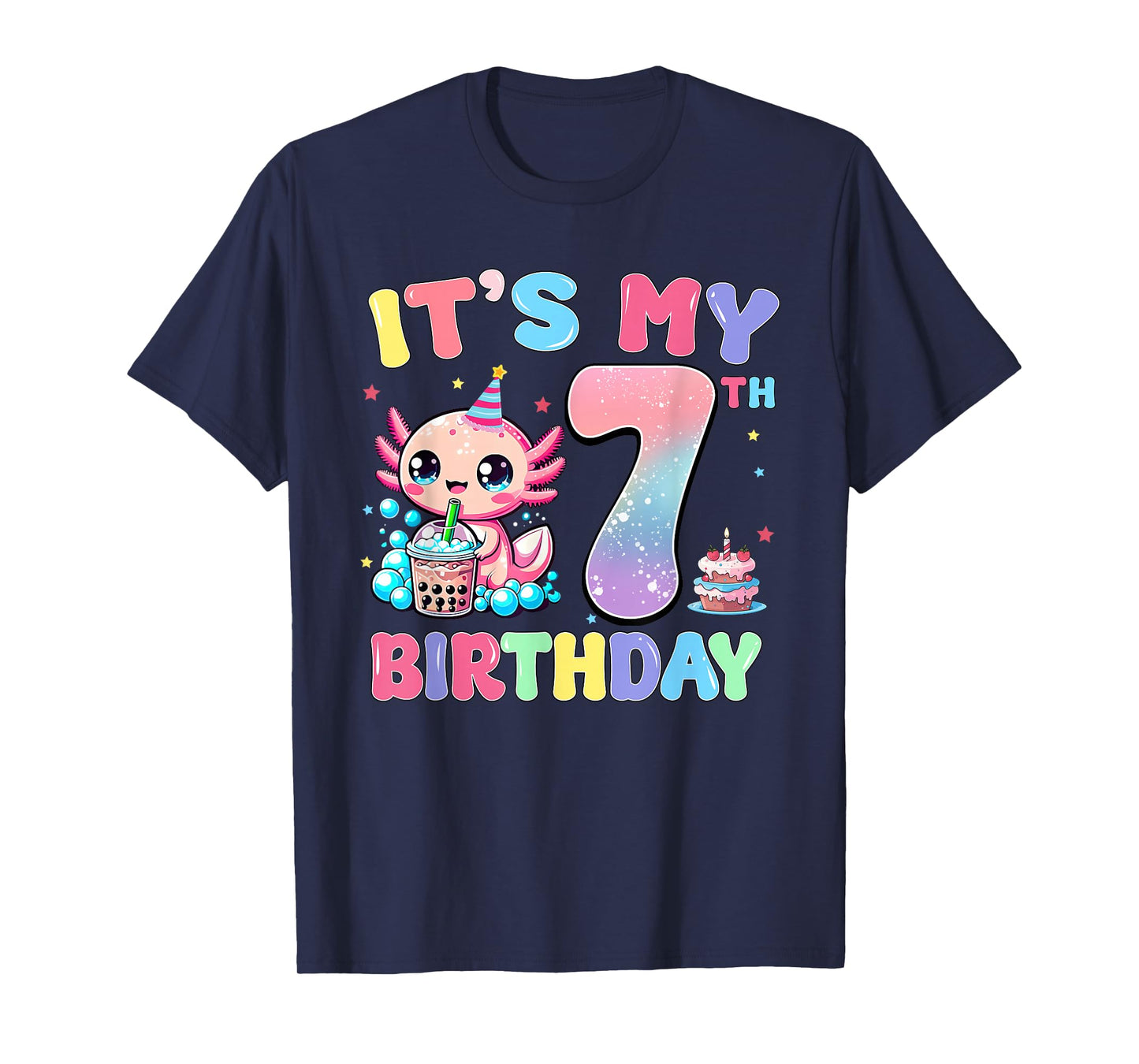 It's My 7th Birthday Axolotl Bubble Boba Tea Anime 7 Years T-Shirt