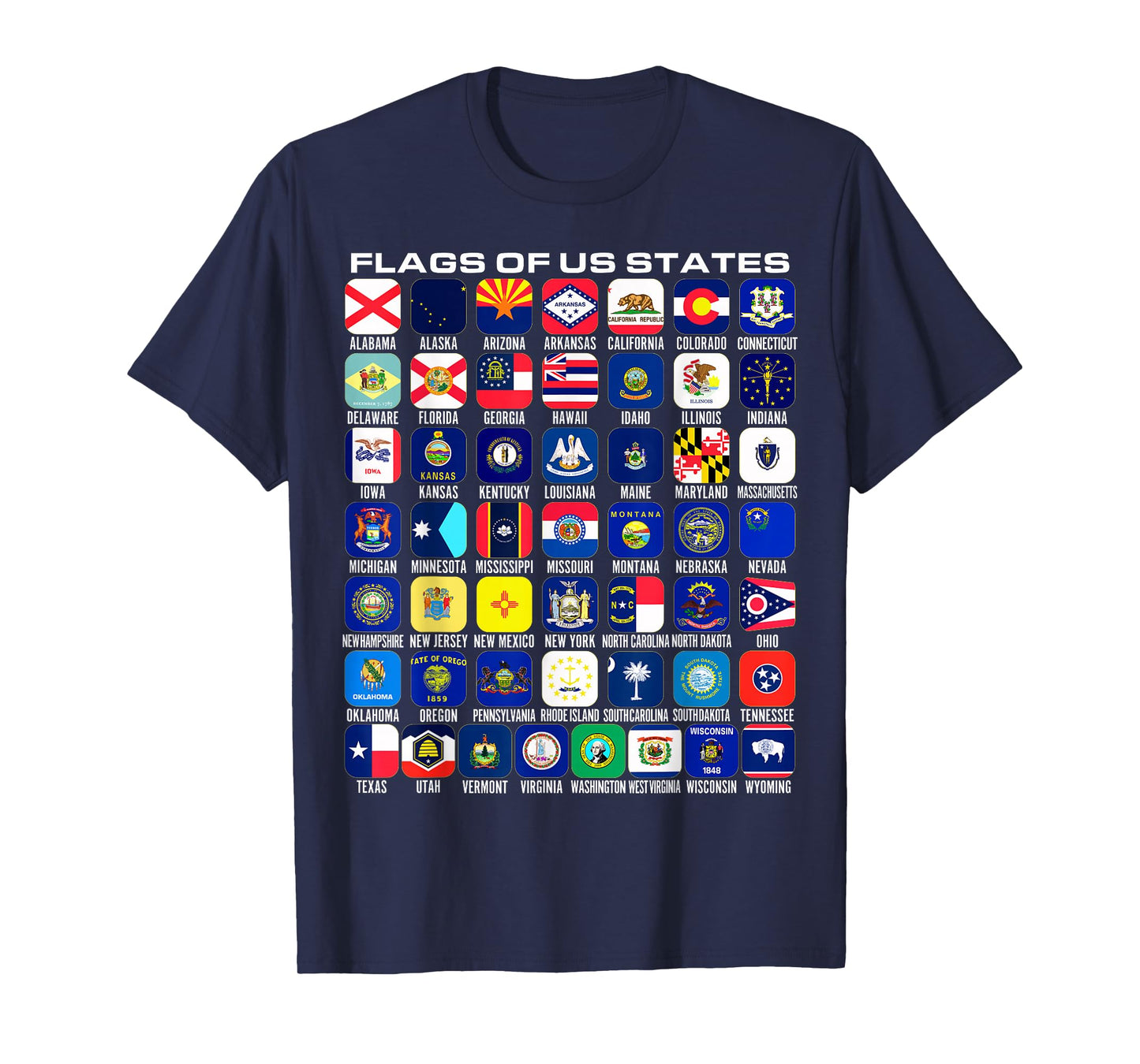 Flags of the U.S. States 50 Flags American Geography T-Shirt