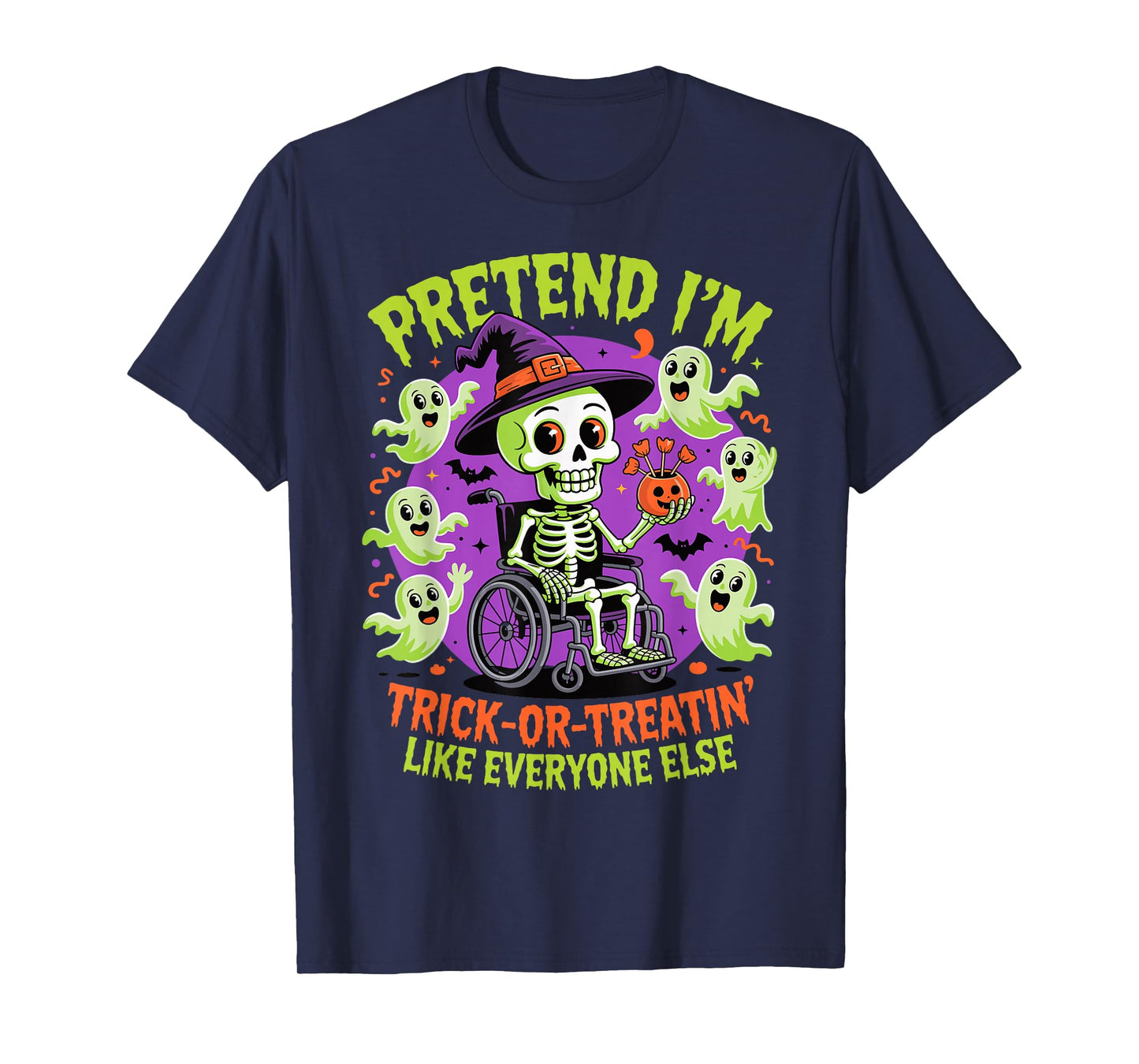 Halloween Wheelchair Costume Handicap Joke Vintage Skeleton T-Shirt