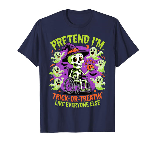 Halloween Wheelchair Costume Handicap Joke Vintage Skeleton T-Shirt