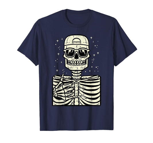 Rocker Skeleton Rock Cool Goth Halloween Men Boys Kids Teen T-Shirt