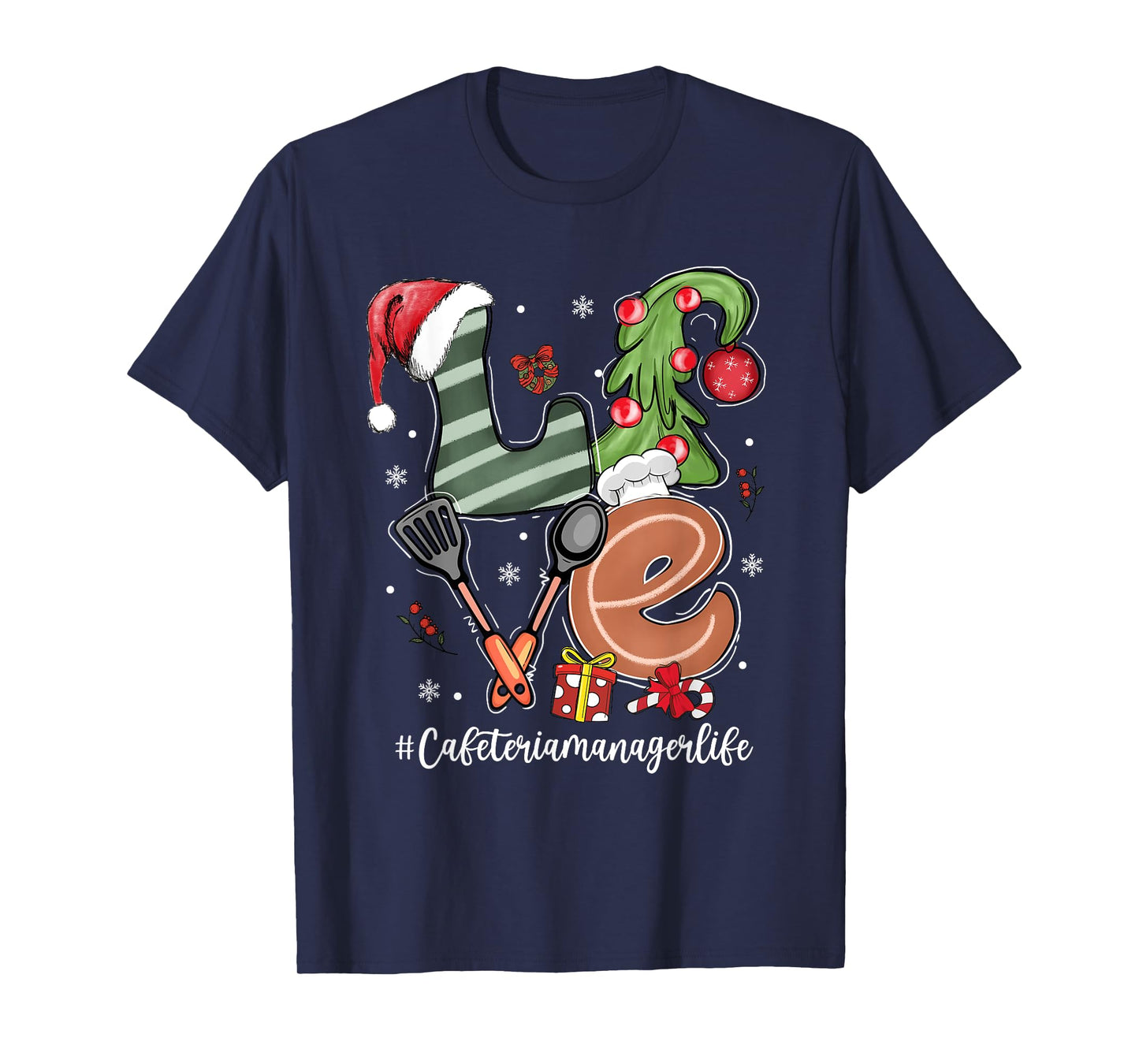 LOVE Spatula Santa Hat Cafeteria Manager Life Christmas T-Shirt