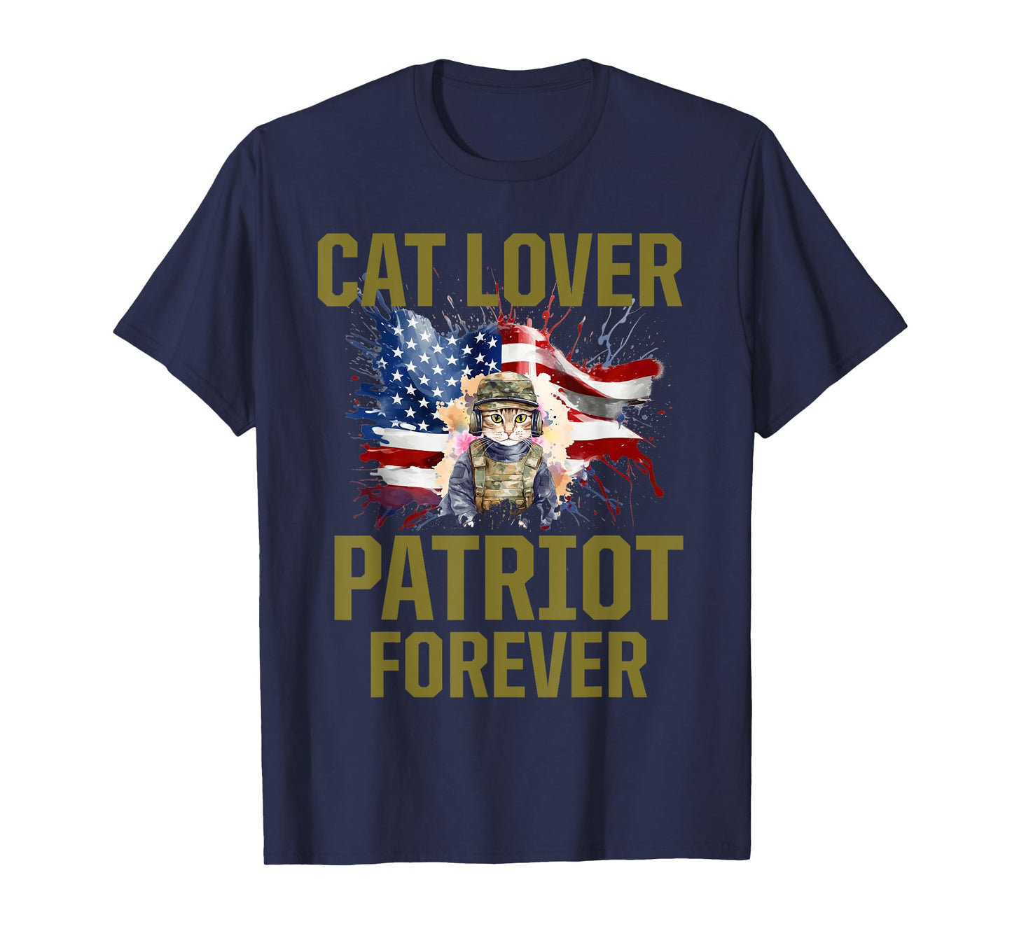 Cat Lady Veteran United States US Female Army Military Flag T-Shirt