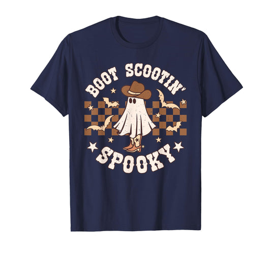 Boot Scootin Spooky Retro Groovy Western Halloween Ghost T-Shirt