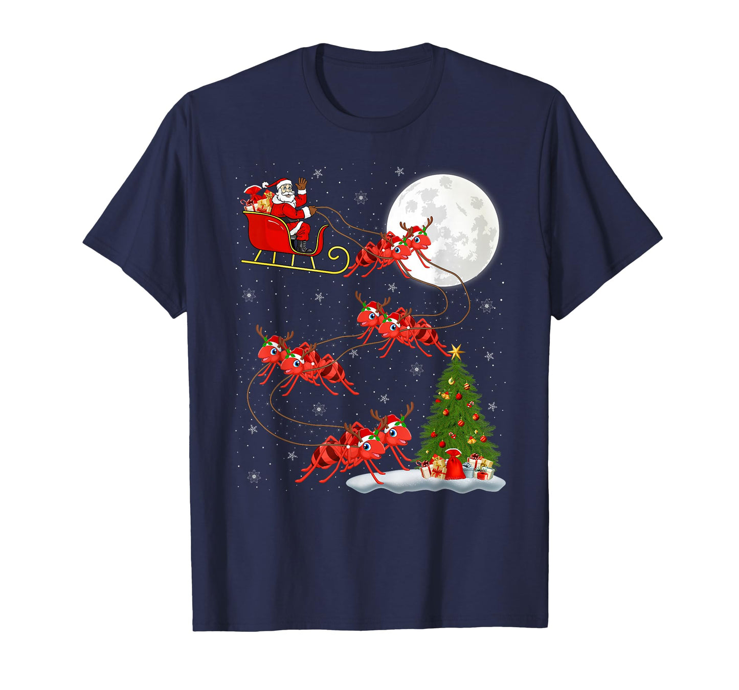Ants Santa Sleigh Flying Funny Magical Christmas T-Shirt