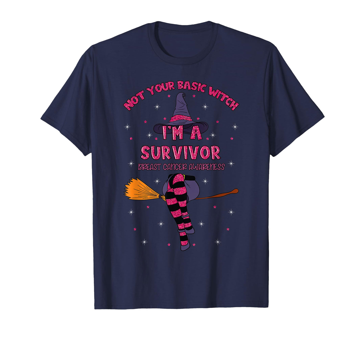 Halloween Witch Pink Awareness Ribbon Breast Cancer Survivor T-Shirt