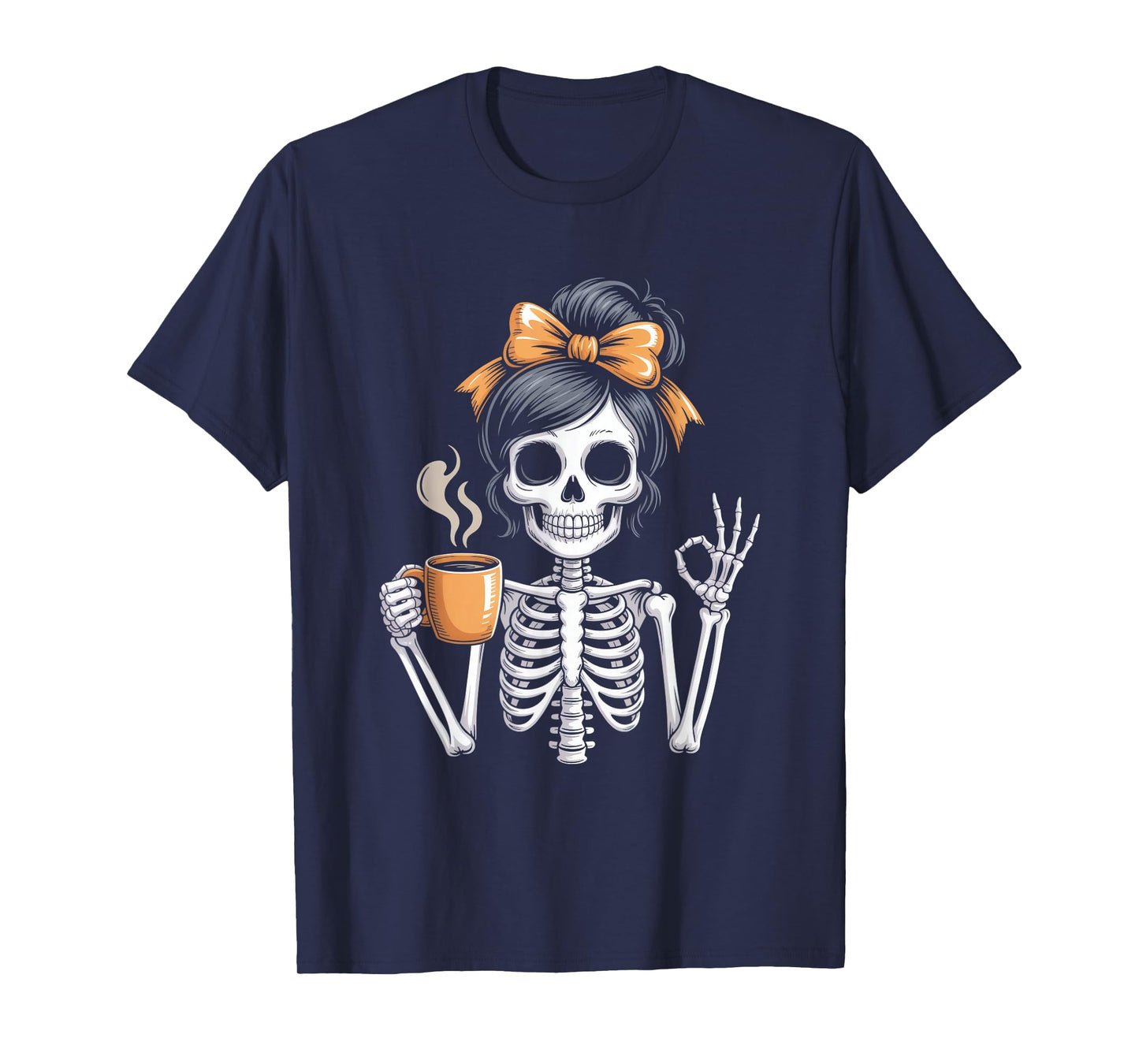 Halloween Skeleton Messy Bun Coffee Funny Costume Mom Women T-Shirt