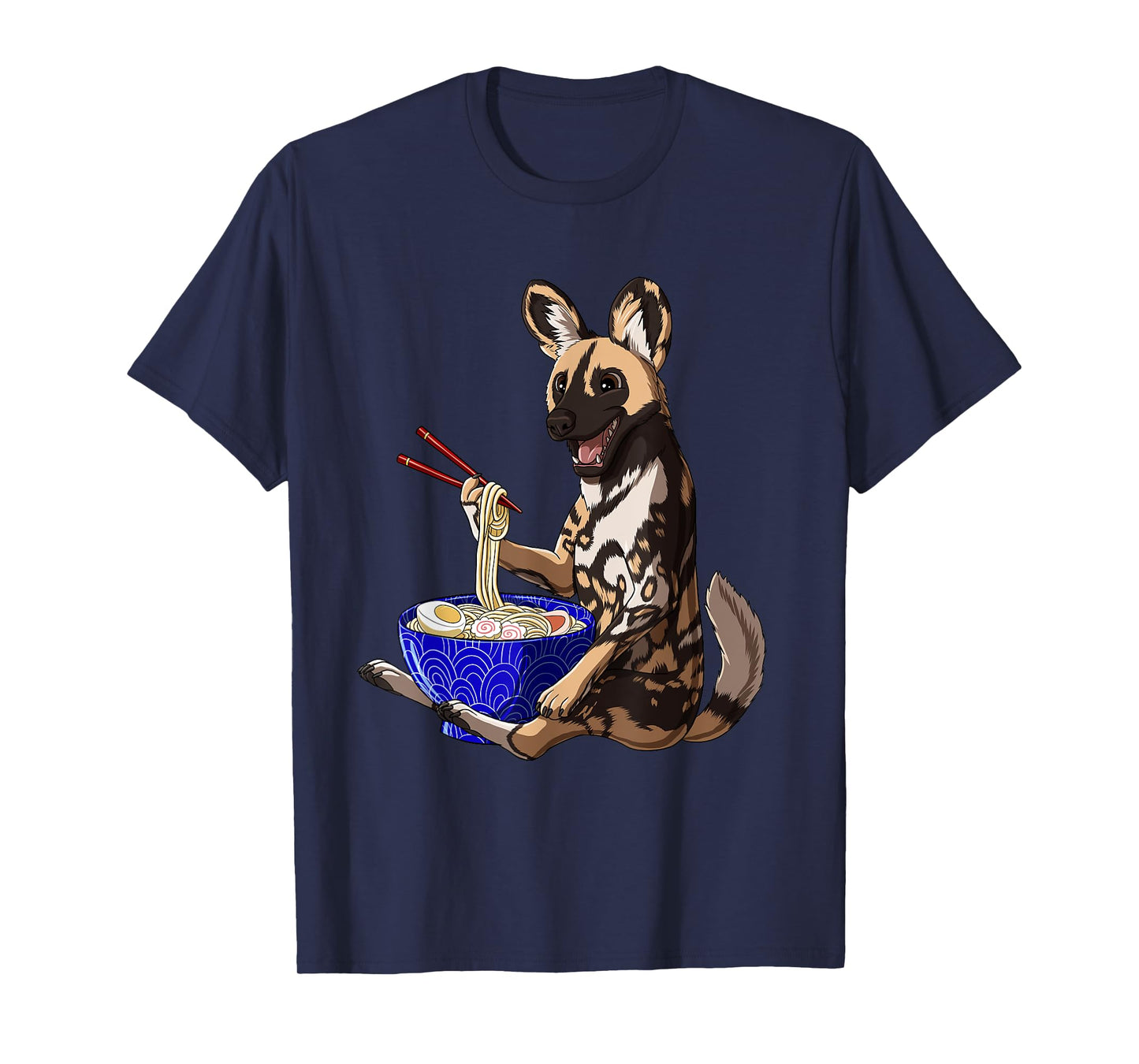 Japanese Noodles Kawaii Ramen Bowl Funny African Wild Dog T-Shirt