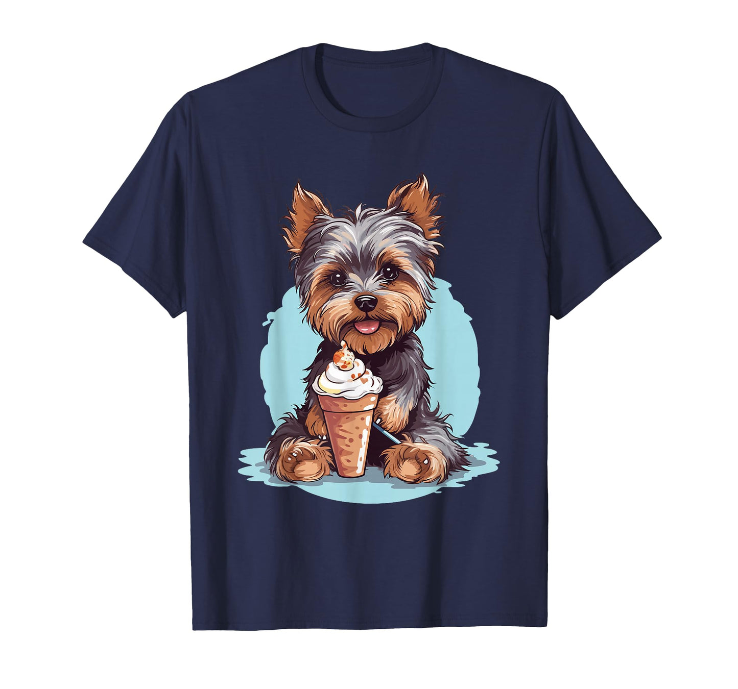 Yorkie Dog Anime Eating Ice Cream Summer Cute T-Shirt