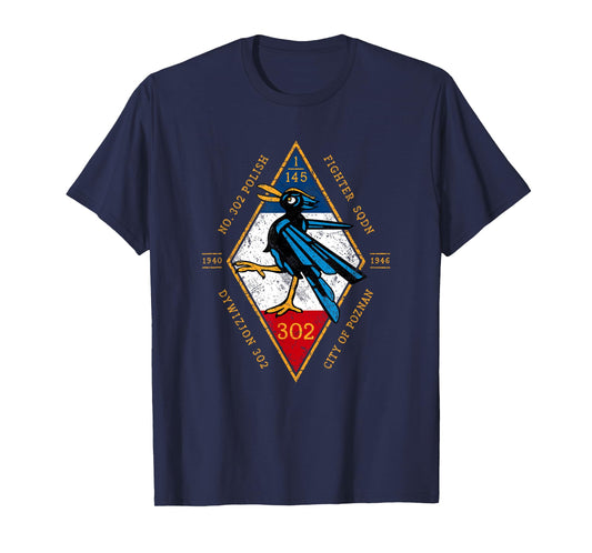 909 Apparel No. 302 Polish Fighter Squadron WW2 Emblem T-Shirt - Black, Unisex-Adults, Small, Short Sleeve, Modern, Military-Themed