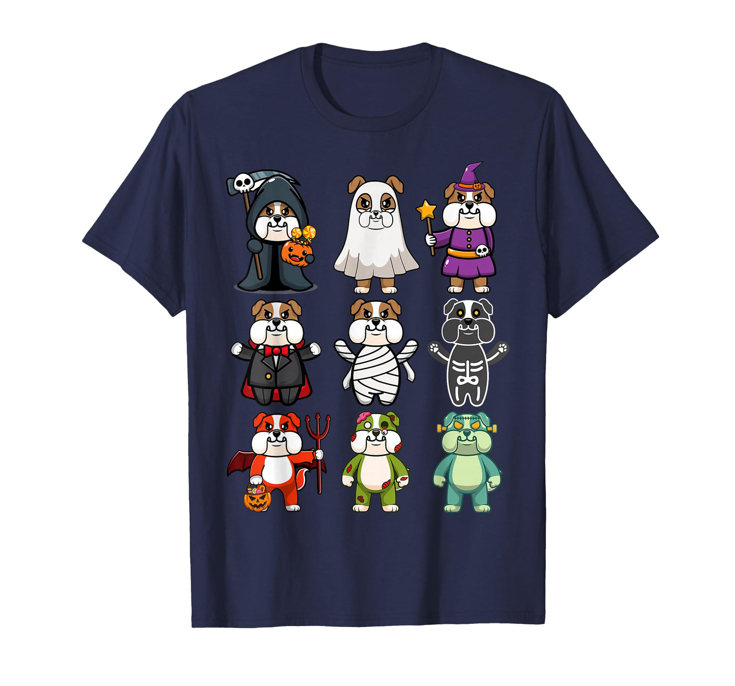 Bulldog Spooky Boo-Jee Horror Pumpkin Bulldog Halloween T-Shirt