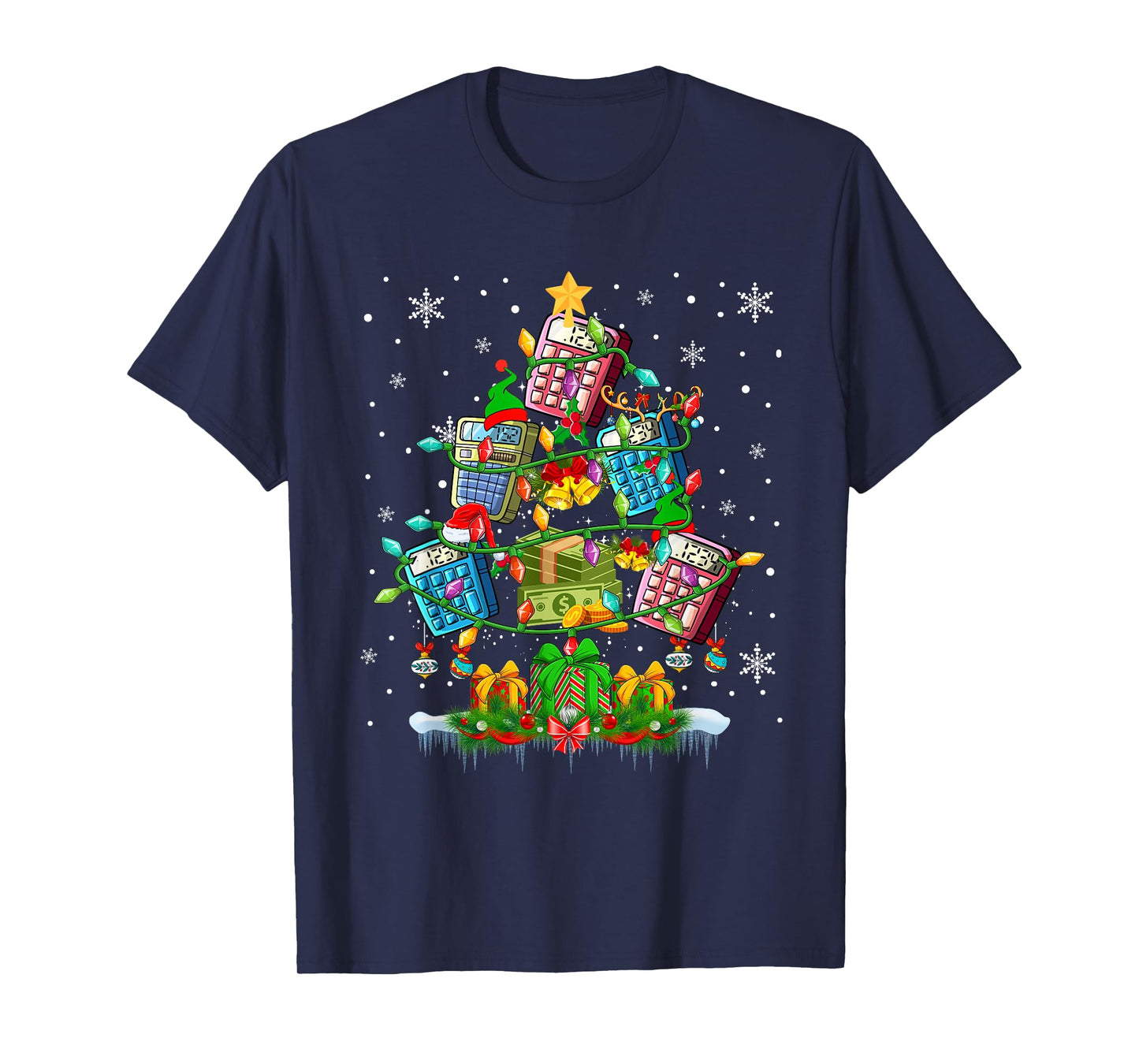 X-mas Tree Santa Reindeer Elf Calculators Accountant Lover T-Shirt