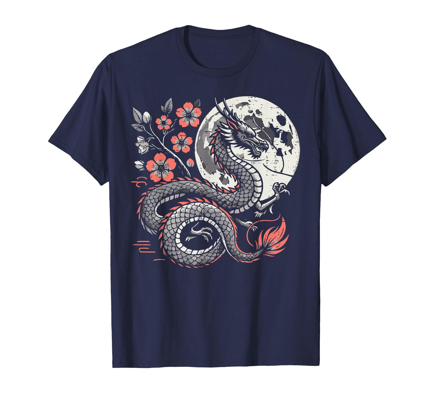 Japanese Dragon Sakura Moon Cherry Blossom Men Women Kids T-Shirt
