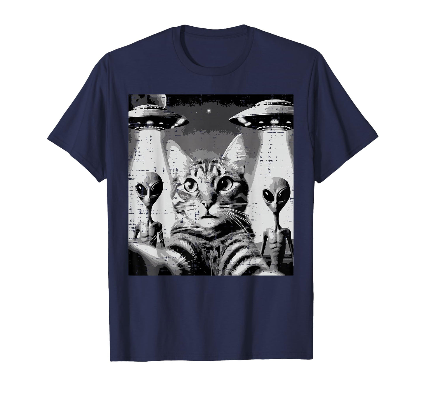 Cat Selfie With Aliens UFO Funny Encounter Men Women Kids T-Shirt