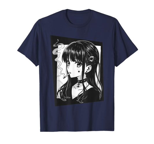 Edgy Anime Girl Smoking Manga Art Design T-Shirt