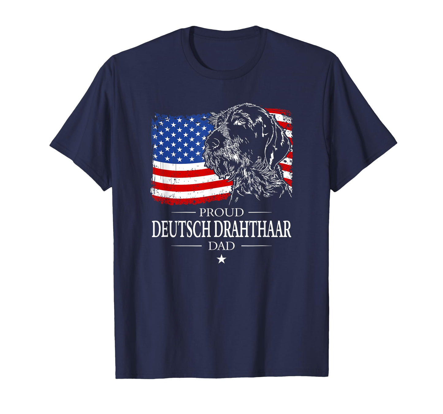 Proud Deutsch Drahthaar Dad American Flag patriotic dog gift T-Shirt for Men