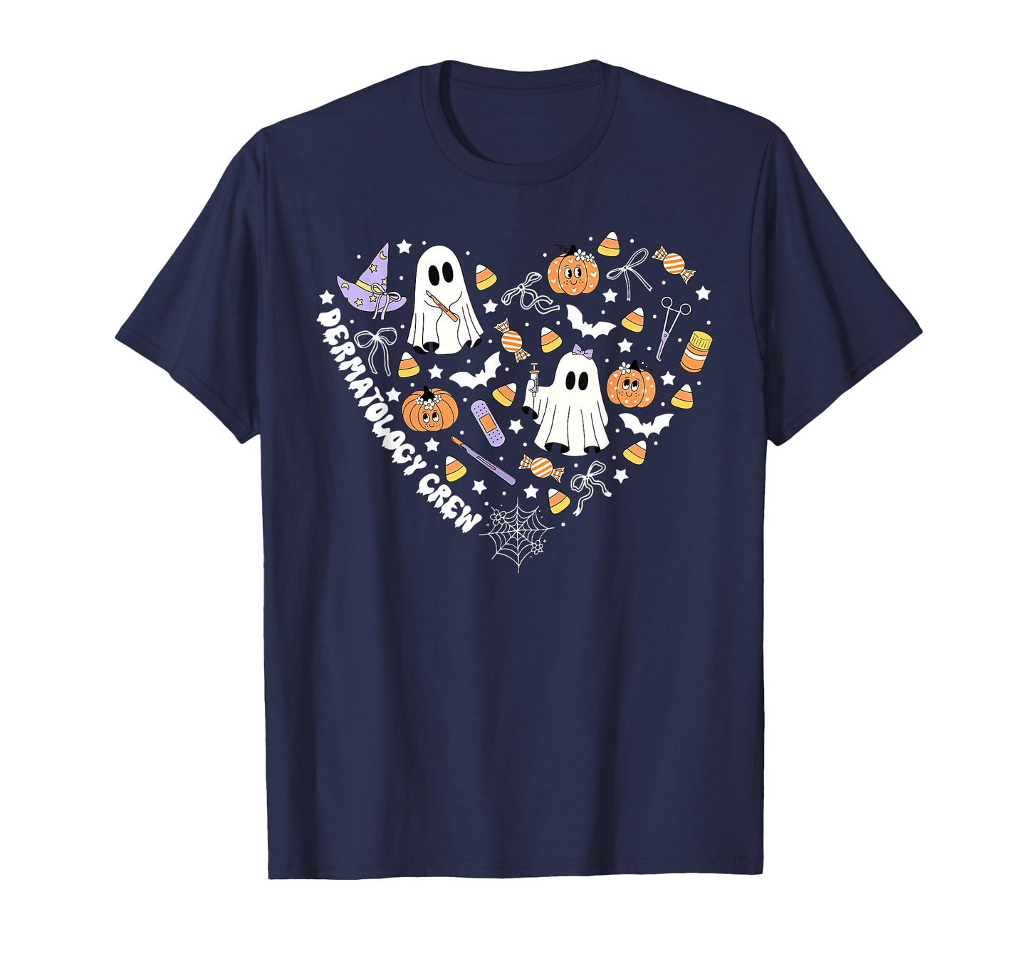 Halloween Dermatology Crew Ghost Pumpkin Heart Dermatologist T-Shirt