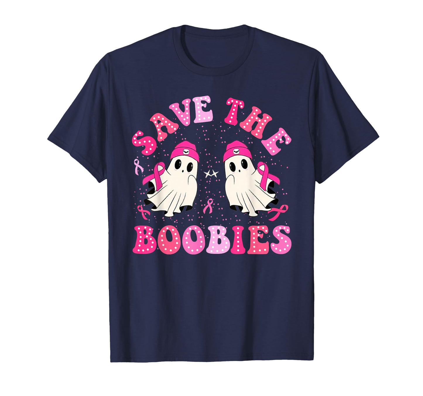 Save The Boobies For Breast Cancer Halloween Ghost T-Shirt