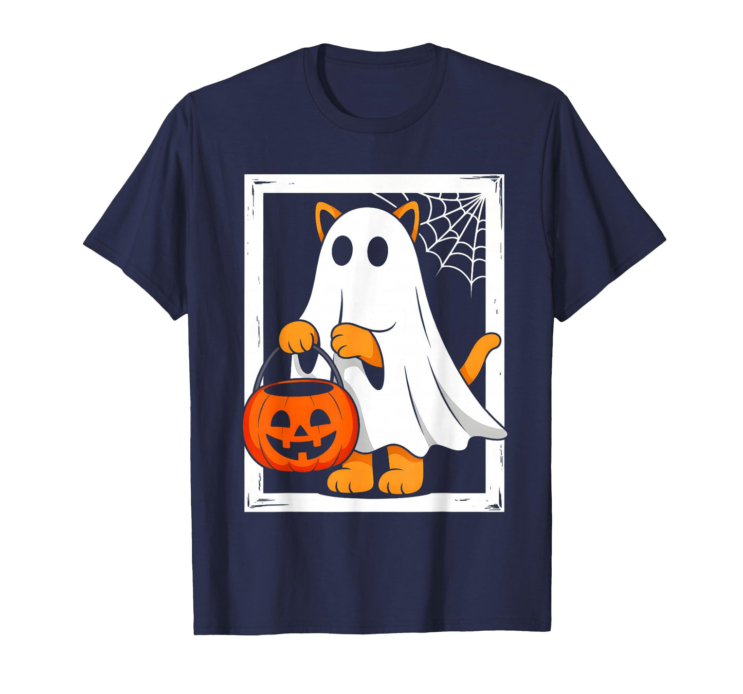 Cute Ghost Cat Men Women Kids Halloween Funny Ghost T-Shirt