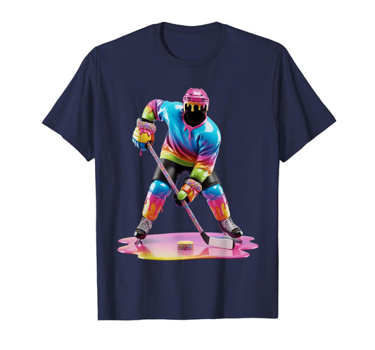 Tie Dye Hockey Drip Boys Youth Kid Ice Cream Dripping Hockey T-Shirt