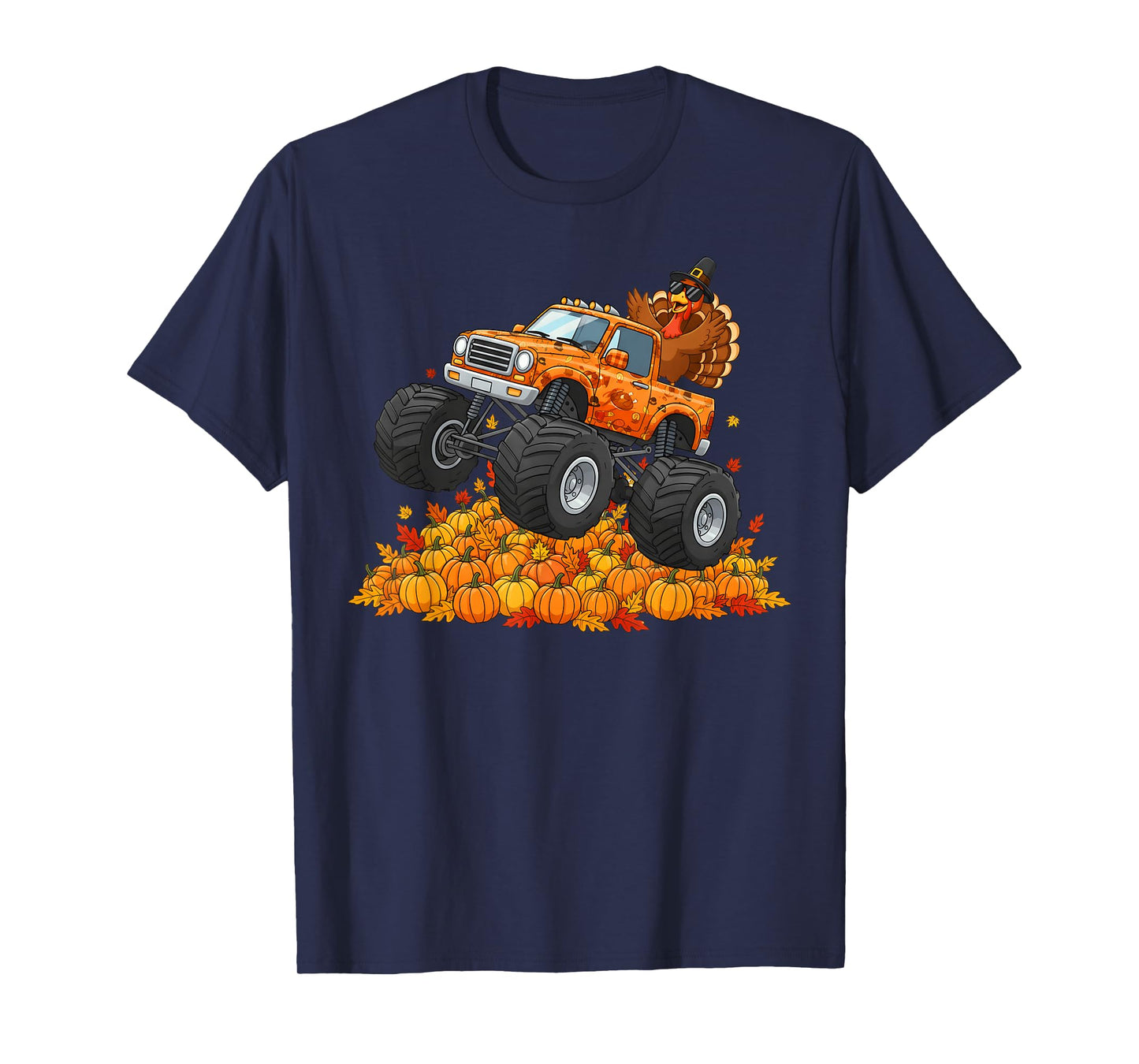 Turkey Riding Monster Truck Pumpkin Happy Thanksgiving Boys T-Shirt