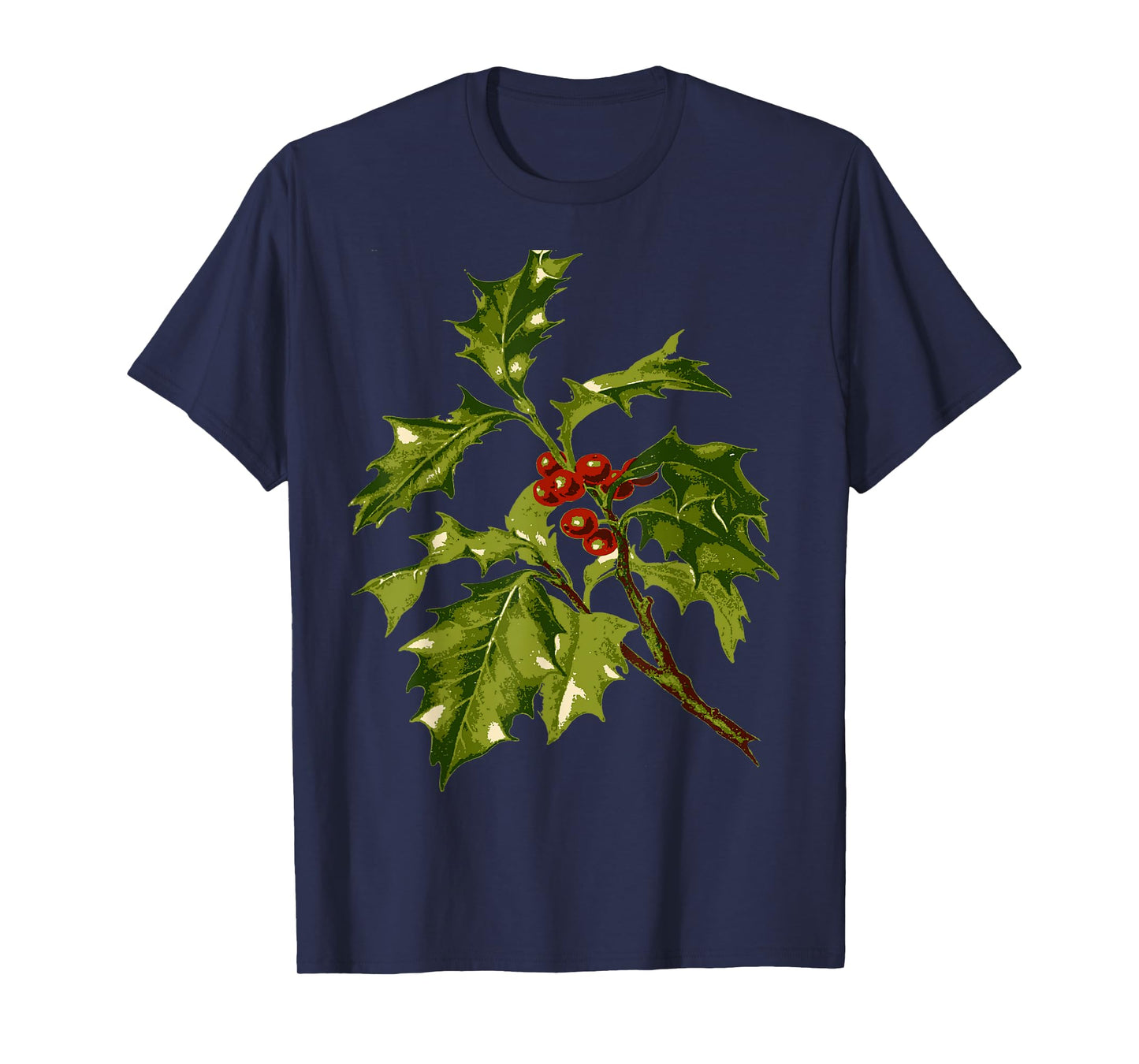 Holly Christmas Red Berry Botanical Art T-Shirt