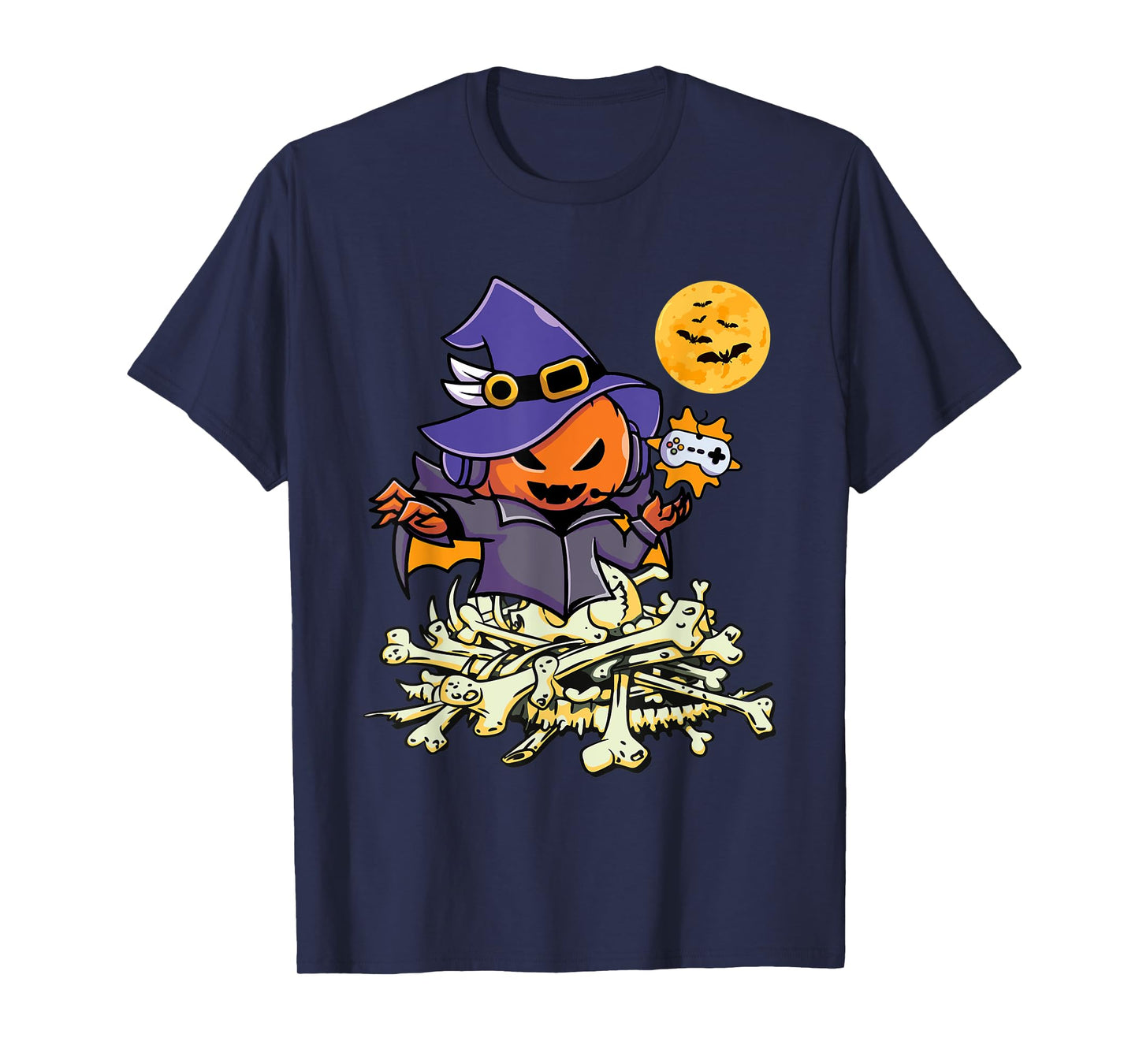 Halloween Pumpkin Gamer Ghost Wizard Boys Kids Teens Gaming T-Shirt