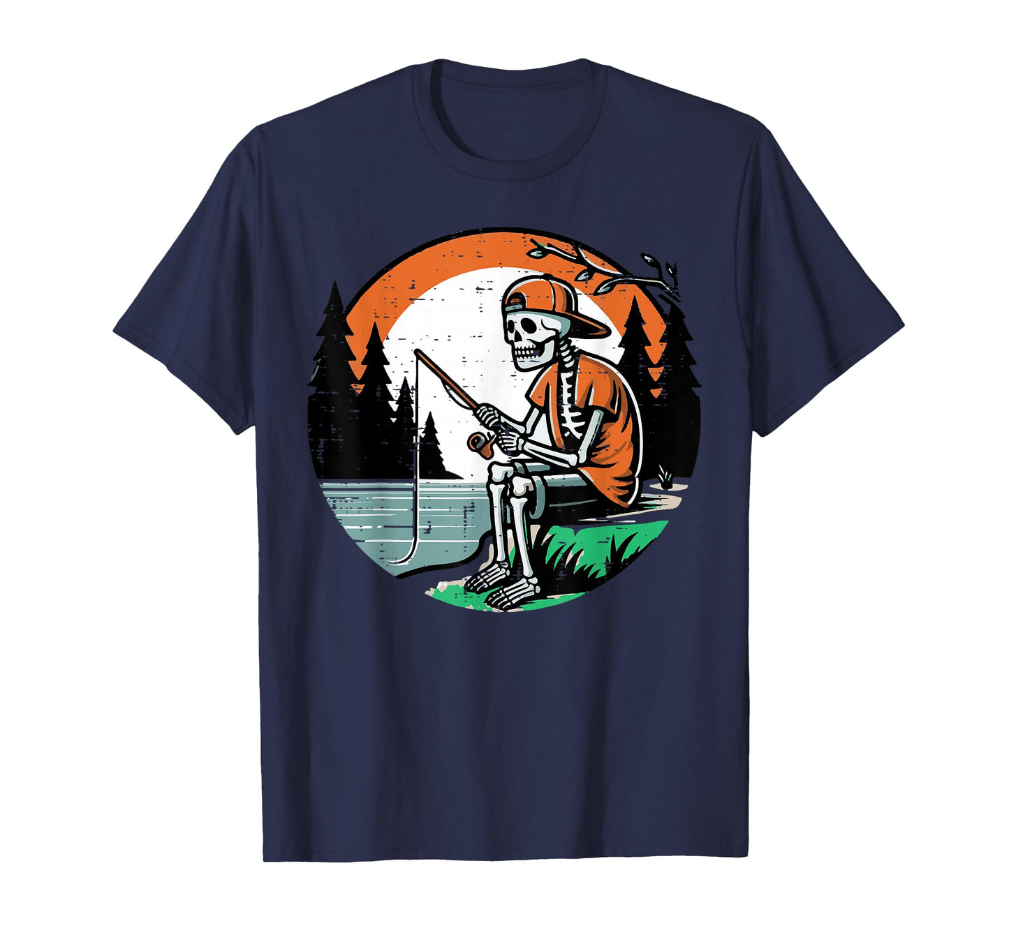 Halloween Skeleton Fishing Funny Costume Men Boys Kids Women T-Shirt