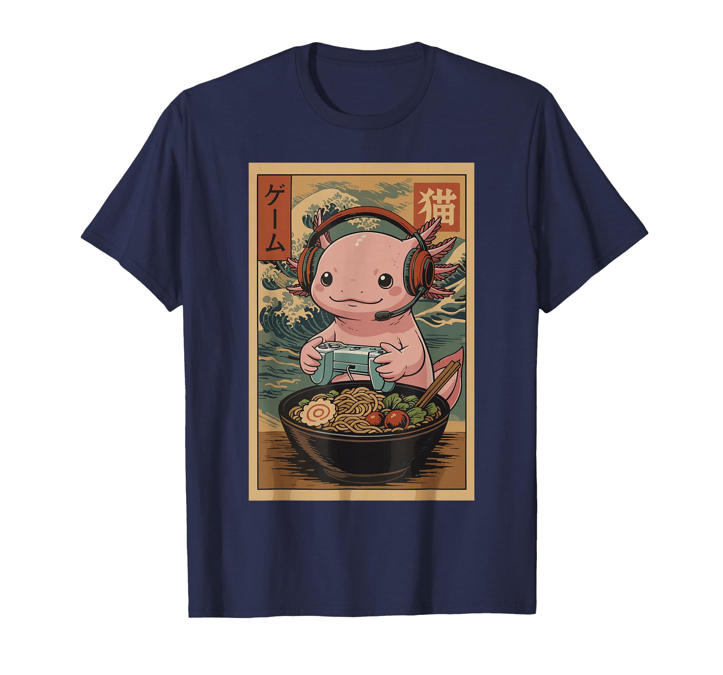 Kawaii Japanese Ramen Axolotl Retro Gaming Shirts for Men T-Shirt