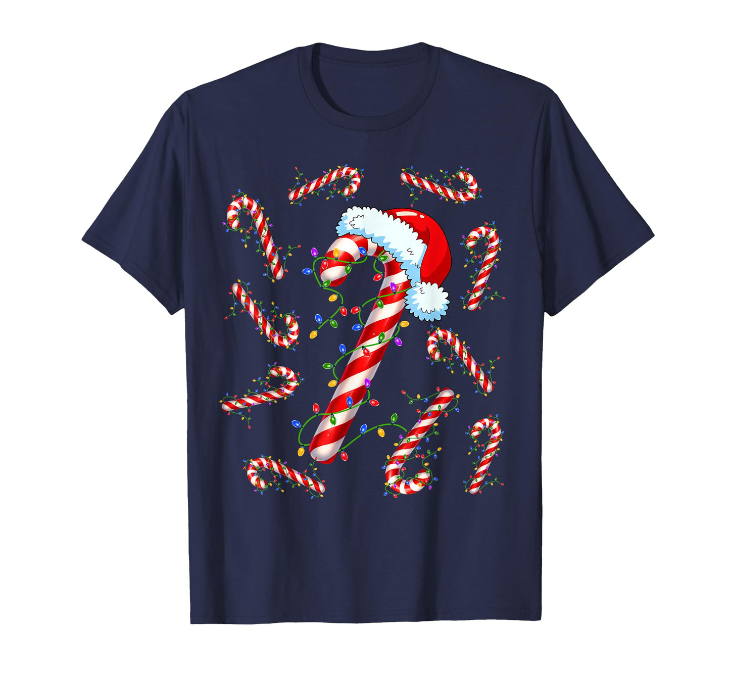 Candy Cane Santa Christmas Red and White Funny Xmas Lights T-Shirt